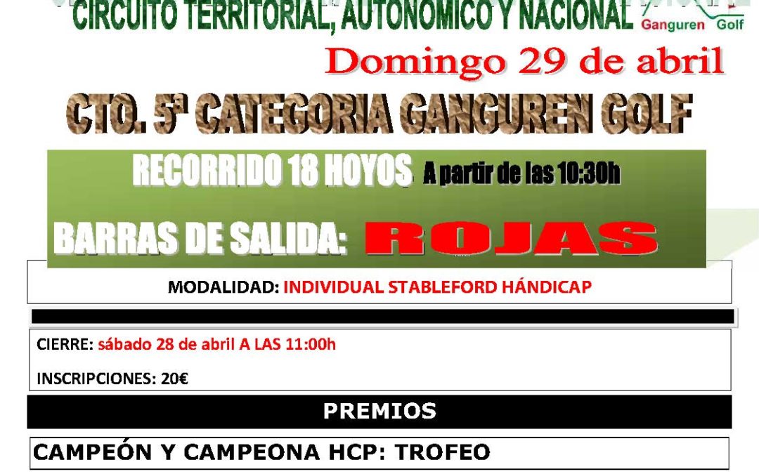 Prueba Abierta – Circuito 5ª Categoría en Ganguren Golf