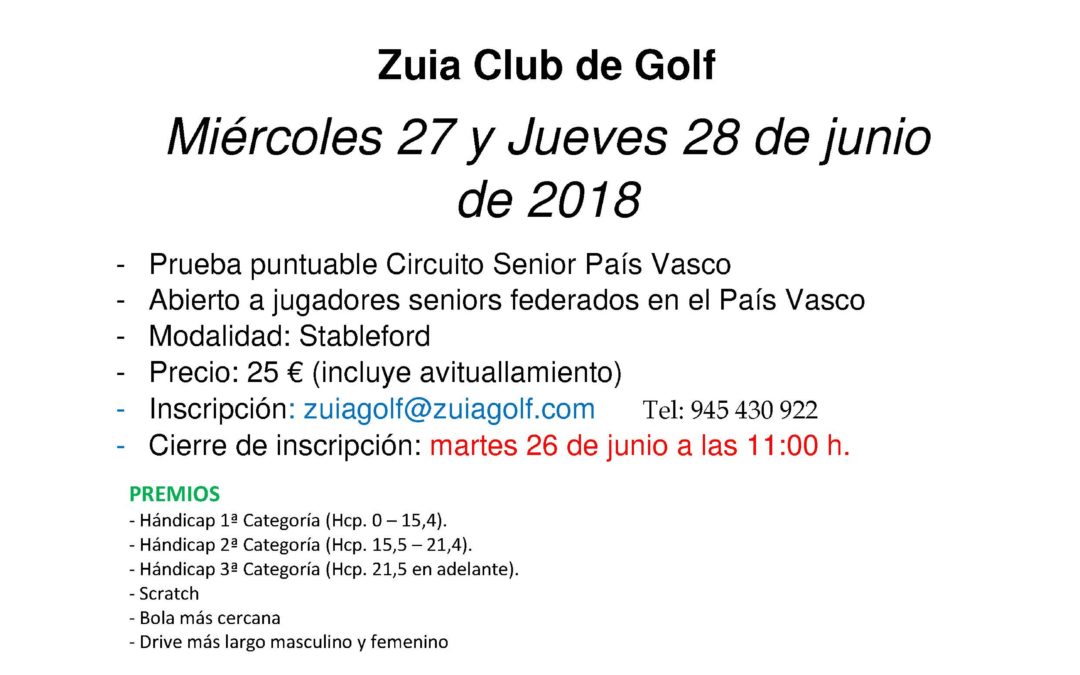Horarios de Salida – Puntuable Circuito Senior – Zuia Golf