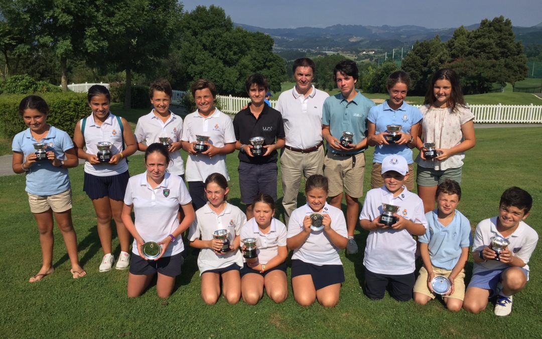 I. Llantada, A. Aizpurua, M. Fernandez, L. Iraola, M. Dearden e I. Arruti Campeones del País Vasco Infantil, Alevín y Benjamín 2018