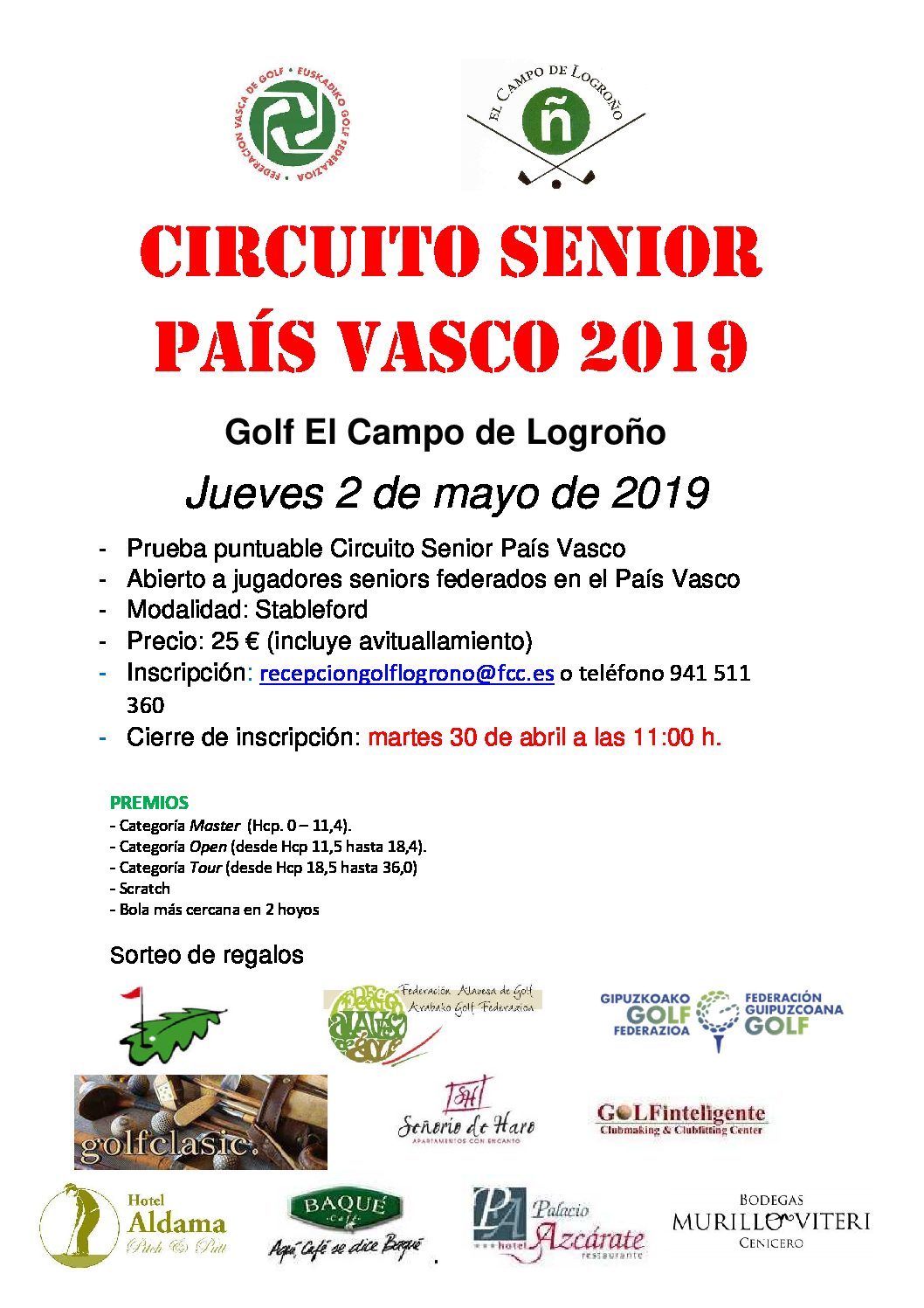Inscripciones abiertas II Puntuable Circuito Senior País Vasco