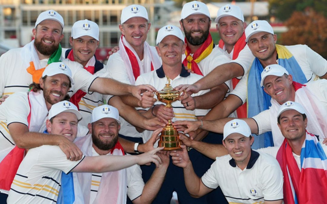 El equipo europeo con Jon Rahm y José Mª Olazábal ganadores de la Ryder Cup 2025