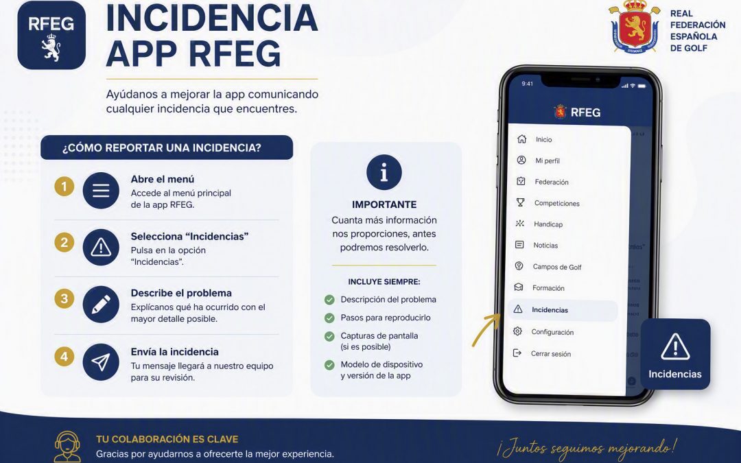 Incidencias técnicas en la App de la RFEG – Consulta alternativa en el Área del Jugador en la web oficial.